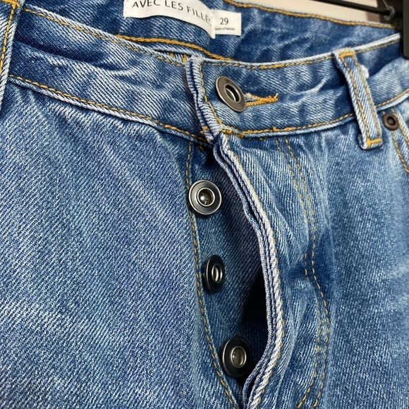 Avec Les Filles Distressed Button Fly Straight Raw Hem Jeans Size 29 - Picture 5 of 13